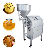 Machine de remplissage automatique à haute viscosité pour petits gâteaux, beignets, confitures, pâtisseries, crème fouettée, avec options d'emballage en sachet.