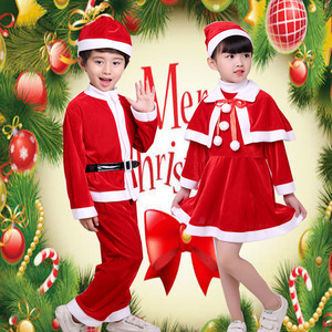 <b>Santa</b> Claus Costume Children Red Cotton Christmas Outfit Performance Wear For Kids - Product Image 1