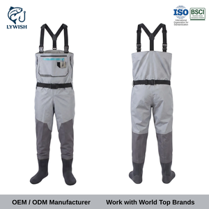 Cuissardes de pêche OEM personnalisées, imperméables, robustes, en tissu respirant 3 couches, avec pieds intégrés, pour la pêche en extérieur - Product Image 1