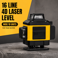 Niveau laser vert 4D industriel 16 lignes avec batterie au lithium, auto-nivelant 360° pour la construction