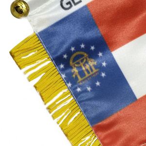 Georgia State Custom Satin Mini Car Flag <b>Banner</b> Digital Printed with Yellow Tassels - Product Image 6