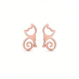 Orecchini a Perno E3420 a Forma di Gatto in Oro Rosa, Gioielli Unisex in Lega di Zinco, Regalo di Moda, Design Animale Carino - Product Image 1
