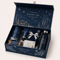 Boîte rigide de luxe à faible MOQ, toucher doux, estampage à chaud, fermeture magnétique, pour emballage cadeau de Noël ou de détente (ski)