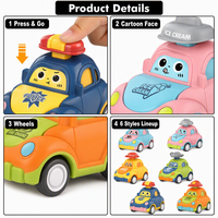 Lot de 6 voitures à inertie à pression, jouets à friction, voitures de dessin animé à pousser et à faire rouler, ensemble de véhicules pour enfants, garçons, filles, cadeau