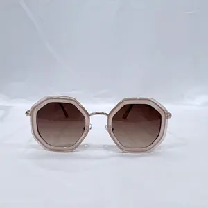 2024 Модные женские солнцезащитные очки на заказ с желе розовой многоугольной рамкой из поликарбоната UV400, металлическая проволока, большая оправа унисекс, Прямая продажа с фабрики