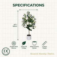 Jocoevol Arbre de Camélia Artificiel de 90 cm (3FT), Lot de 2, Haute Simulation, Pot en Plastique, 6.2"D X 5.1"W, Cadeau de Pendaison de Crémaillère et Anniversaire