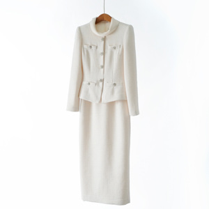S ~ P Alta Qualità 2026 Nuovo <span class=keywords><strong>Abito</strong></span> Lungo Primaverile Bianco Avorio a Maniche Lunghe in <span class=keywords><strong>Tweed</strong></span> dal Temperamento Elegante per Donna - Product Image 4