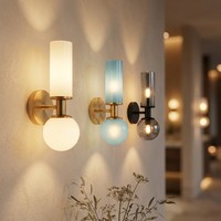 Applique murale moderne à double tube en verre, base en laiton noir, LED E14, 3 couleurs, pour chambre à coucher, chevet, salon, lampe décorative murale