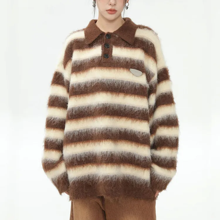 कस्टम OEM और ODM मोहायर स्वेटर फ़ज़ी जैक्वार्ड लंबी आस्तीन बुना हुआ कपड़ा शीतकालीन क्रू गर्दन स्वेटर बुना हुआ स्वेटर