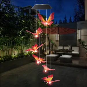 Campanelli eolici a forma di libellula di bambù di cristallo solare, campanelli eolici solari a cambiamento di colore a Led, luce a sospensione Mobile per esterni per giardino