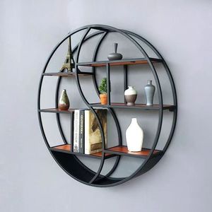 Étagères flottantes en <span class=keywords><strong>forme</strong></span> de <span class=keywords><strong>maison</strong></span> ronde murale en métal de 60cm avec cloison en bois étagère de rangement étagère salon décor à la <span class=keywords><strong>maison</strong></span> DDP - Product Image 2