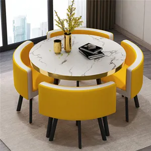 High Quality Metal Legs And Base Frames Long Narrow Agate High Gloss Breakfast Chesterfield Dinning Table And Chair Set