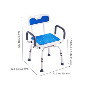 Chaise de douche en alliage d'aluminium avec dossier et accoudoirs 83,5x52x56,5 cm bleue pour équipement de sécurité de salle de bain - Product Image 1