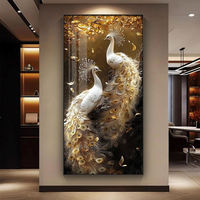 Tableau mural décoratif moderne de luxe en toile encadrée, motif paon Art Déco, en alliage d'aluminium noir/doré, pour salon