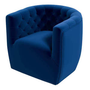 Nouvelle chaise pivotante Delaney en velours bleu foncé moderne - Durable et portable pour salon, chambre, salle à manger et hôtel - Product Image 6