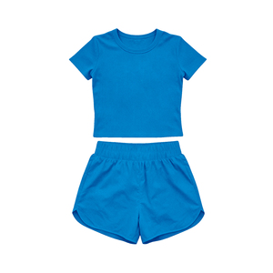 GSSO3772 Ensemble de yoga d'été pour petite fille, rose pastèlle, imprimé uni, jupe et haut à manches courtes - Product Image 4