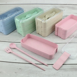 900ml Portable Eco Biodegradable <strong>3</strong> <strong>Layer</strong> Wheat Straw Bento <strong>Lunch</strong> <strong>Box</strong> with Paper <strong>Box</strong> Microwavable &amp; Detachable Design - Product Image 6