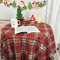 Nouveau chemin de table en velours imprimé flocons de neige et carreaux pour Noël, nappe de table à manger, couverture de meuble TV et de table basse pour la maison