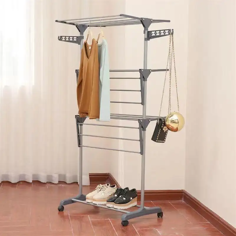 High Capacity 3-tier Premium Clothes Drying Rack - Fully Adjustable Stainless Steel Racks - Fully Foldable - Wheels