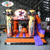 Château gonflable commercial d'Halloween, combo château gonflable avec toboggan sur le thème de la sorcière, de la citrouille et du fantôme pour les fêtes d'Halloween des enfants