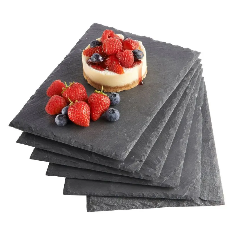 Factory custom can add logo stone SLATE western place mat steak flat plate dim sum fruit cake sushi plate