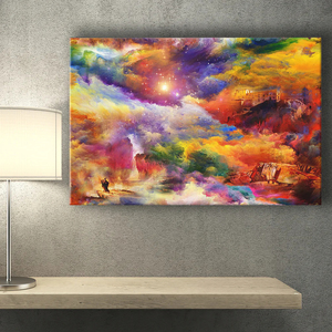 Khung kéo dài nghệ thuật sẵn sàng để treo trên tường xem cầu vồng trên đỉnh đồi trừu tượng đầy màu sắc vải in tường - Product Image 4