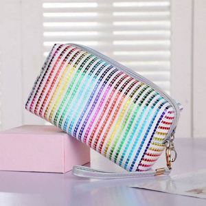 Bolsa de Maquillaje de Viaje Personalizada con Rayas, de Cuero PU Colorido, Organizador de Cosméticos para Mujer, MOQ Bajo - Product Image 3