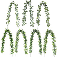 D474 Garland Eucalyptus Palsu 6Ft/Pak, Tanaman Eucalyptus Buatan Anti UV, Dekorasi Pernikahan Luar Ruangan, Pelapis Meja, Pintu