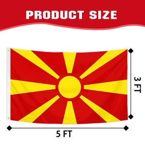 Banderas Nacionales Personalizadas al por Mayor, Bandera de Macedonia del Norte de 90x150cm, Bandera Roja con Rayos de Sol Dorados Macedonios, Bandera Personalizada de Poliéster - Product Image 2