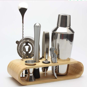 Ensemble d'outils de shaker à cocktails pour barman, 9 pièces, bambou, écologique, accessoires de bar en acier inoxydable - Product Image 2