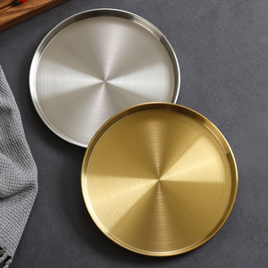 Stainless Steel Round Plate Shallow Dish For Barbecue Dessert Fruit Tray Flat Bottom Multi Size Food Grade - Product Image 3