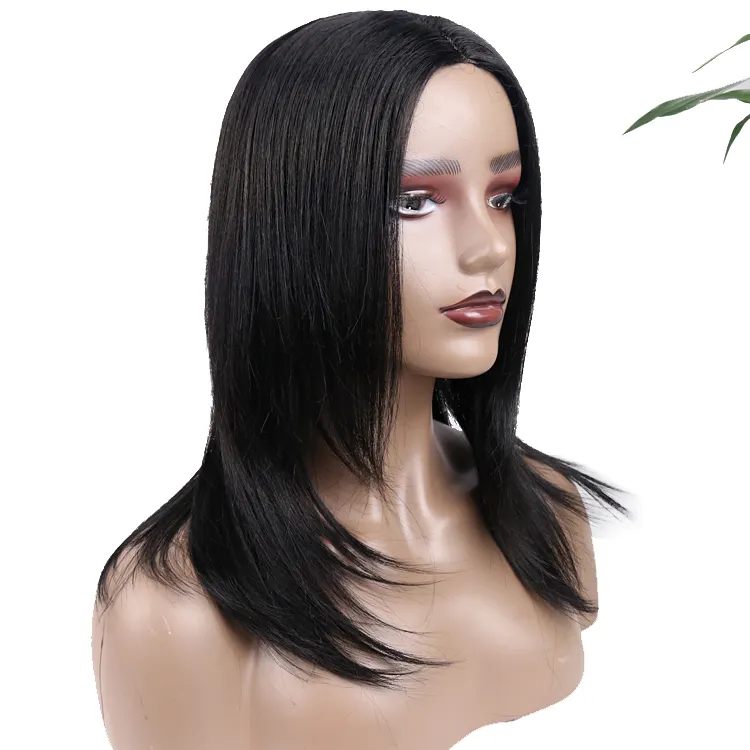 Kanekalon Heat Wigs Premium Straight Yaki Long Black High Temperature Synthetic Hair Lace Front Wig For Black Women Sale