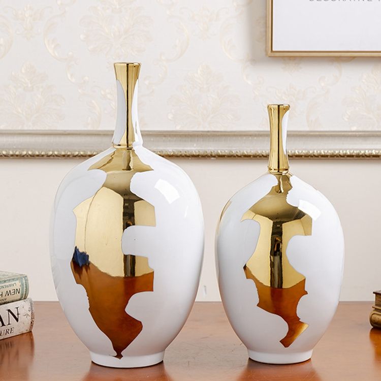Creative and elegant living room table flower arrangement gold plated ceramic vase