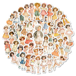Venta al por Mayor de 56 Pegatinas de PVC con Dibujos Animados Retro de Acuarela para Niños, para Decorar Libros y Botellas, Lindas Pegatinas de Muñecas para Niños - Product Image 4