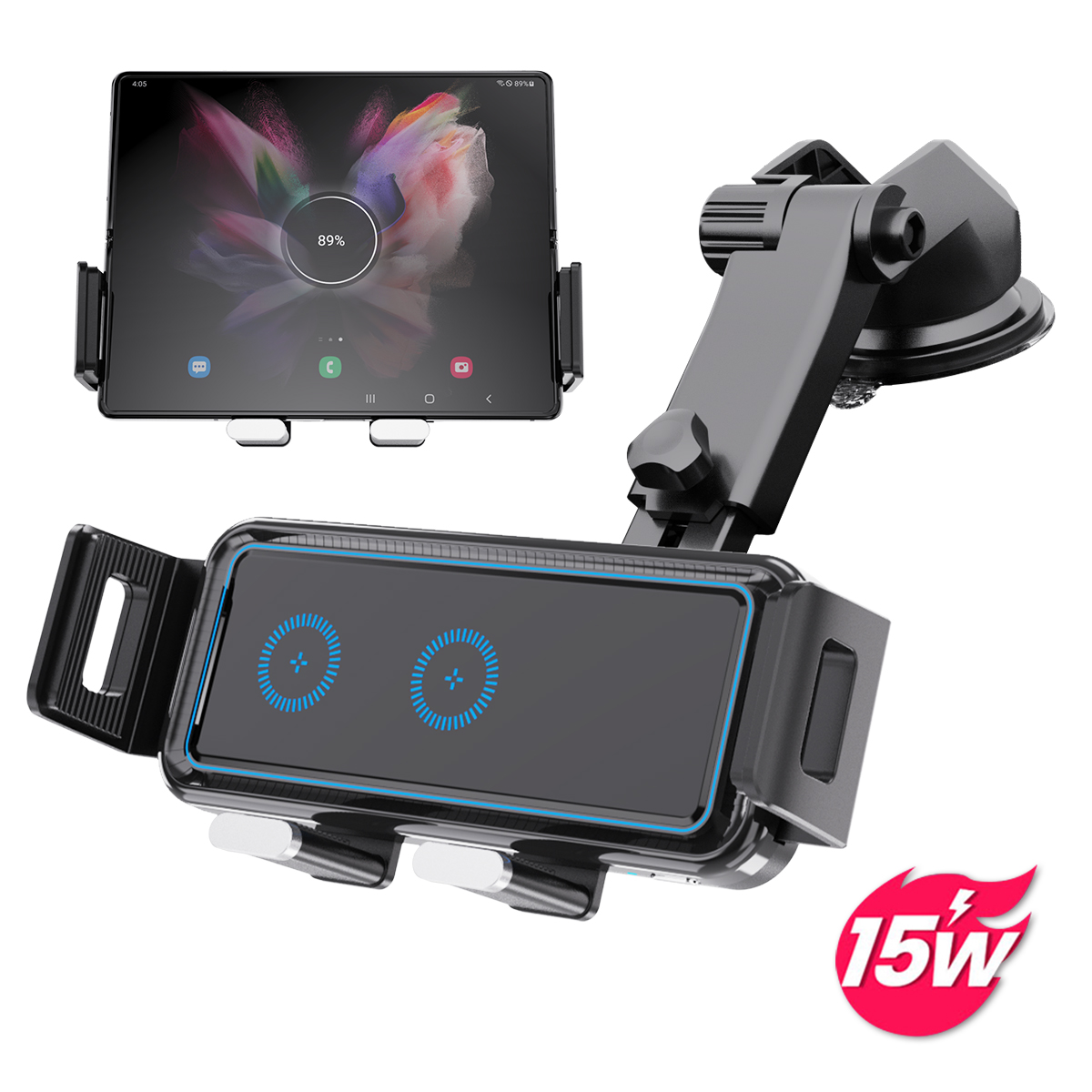 New Arrive Folding Double Coil Car Wireless Charger Holder For Samsung Z Fold 3 Z Flip 3 Wireless Car Charger For Mobile Phone