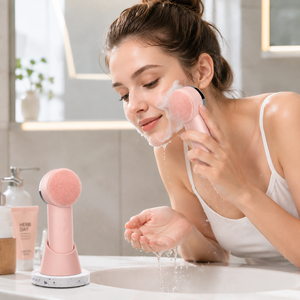 Brosse nettoyante visage électrique en silicone double face portable de qualité supérieure, étanche, avec compresse chaude, personnalisable OEM - Product Image 1