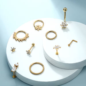 Toposh 14K massief gouden navelring, <span class=keywords><strong>labret</strong></span>, kraakbeen, tragus, daith oorring, neusring, piercing, kerstjuweel - Product Image 2