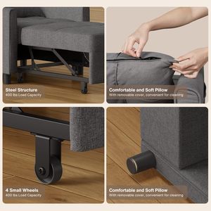 Modern 3-in-1 Convertible Futon <strong>Sofa</strong> <strong>Bed</strong> Linen Fabric Adjustable Backrest Wooden Extendable Recliner for Living Room - Product Image 6