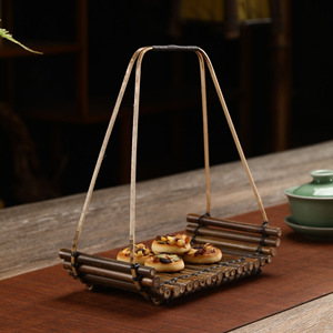 Bamboo Raft Snack <b>Basket</b> Handmade Portable <b>Tray</b> With Handle For Home And Hotel Decorative Serving <b>Tray</b> Wooden Pattern - Product Image 3