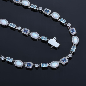 Hip Hop 6mm Elastic Buckle Blue Zircon <b>Bracelet</b> <b>Opal</b> Jewelry Chain Jewelry Customization Tanjing Fashion Lijing Necklace - Product Image 1