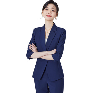 Women's Navy Blue Three Quarter Sleeve Suit Set Polyester Anti-Wrinkle Office Lady Summer Formal <b>Work</b> Uniform - Product Image 5