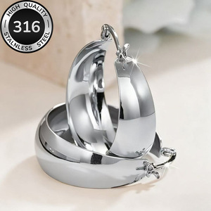 Pendientes de mujer tipo arco C europeos y americanos, de acero inoxidable 316, estilo INS transfronterizo, lisos y sencillos, de fábrica. - Product Image 4