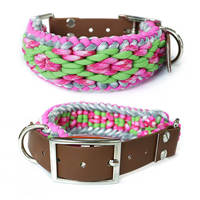 Paracord Köpek Tasması Kral Kobra Örgülü Dokuma Pembe Yeşil Gri Tasma, Küçük Orta Büyük Köpekler için Döner Toka ve D Halkası ile