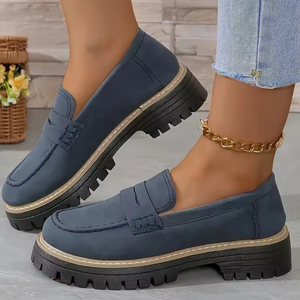 Mocasines de Mujer Estilo Británico para Primavera/Otoño 2026, Casuales, de Gamuza, con Tacón Grueso, Talla Grande, Estilo Retro, Sin Cordones - Product Image 4