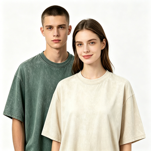 Camiseta de Hombre de Algodón Puro de Grado Profesional con Lavado Ácido, Cuello Redondo Oversize, Etiqueta Personalizada, Hombro Caído y Tejido Pesado - Product Image 2