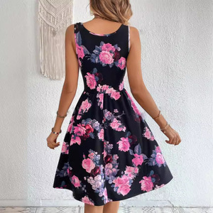2025 mujeres europeas americanas sin mangas cuello Patchwork estampado chaleco vestido de <span class=keywords><strong>fiesta</strong></span> de verano para <span class=keywords><strong>Amazon</strong></span> Comercio exterior transfronterizo - Product Image 2