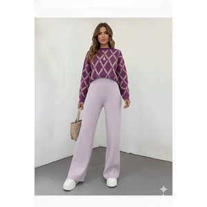 Pantalones de Punto de Pierna Ancha para Mujer, Cintura Elástica, Talla Estándar SML, Cómodos para el Invierno - Product Image 2