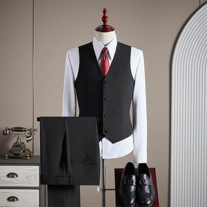 Ensemble de <span class=keywords><strong>costume</strong></span> trois pièces haut de gamme pour <span class=keywords><strong>homme</strong></span>, grande taille, croisé, anti-rétrécissement, col en V, pour mariages et affaires, en tissu peigné à devant plat - Product Image 2