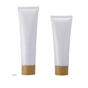 Envase Cosmético en Tubo Exprimible para Limpiador Facial y Mascarilla, Plástico PE con Tapa de Bambú Blanca, Tamaños de 50g-150g, Cuidado de la Piel - Product Image 2