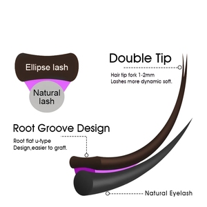 Extensions de <span class=keywords><strong>cils</strong></span> artificiels en PBT vegan de qualité supérieure, brun foncé, plats, 0,15/0,20 mm, doux, double pointe, style U, ellipse, faits à la main, 25 mm, 12 mm - Product Image 3